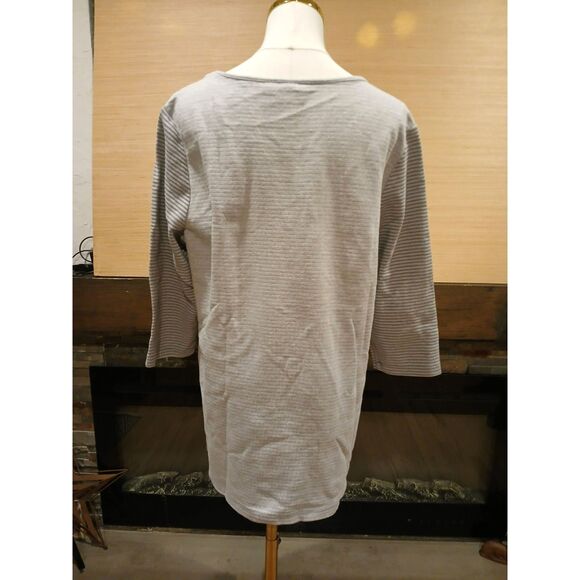 Chico's Women's LARGE Cotton Blend Gray Striped Light Sweater Top - Picture 2 of 12